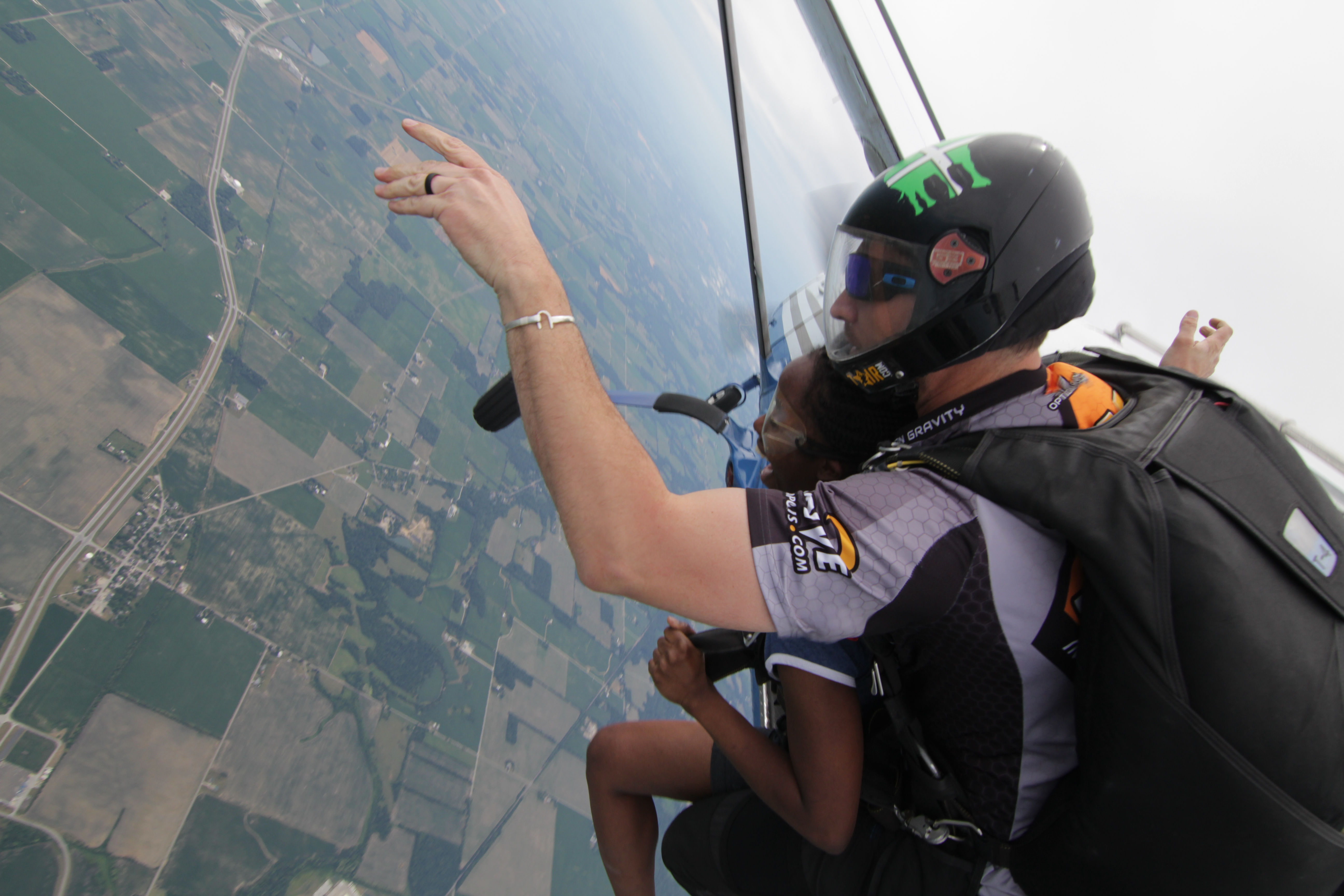 The author jumping out of a plane