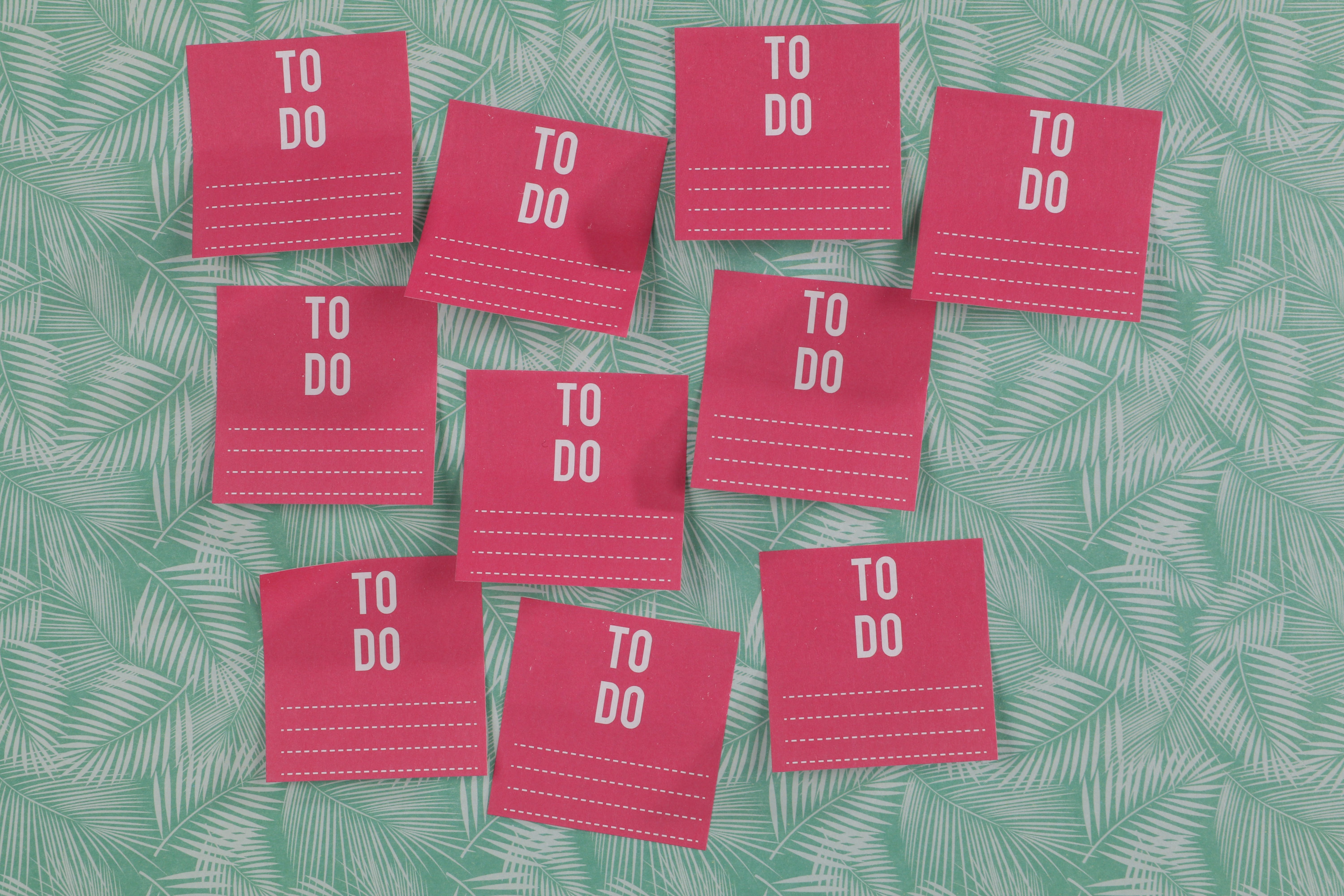 Pink sticky notes on Leafy Background